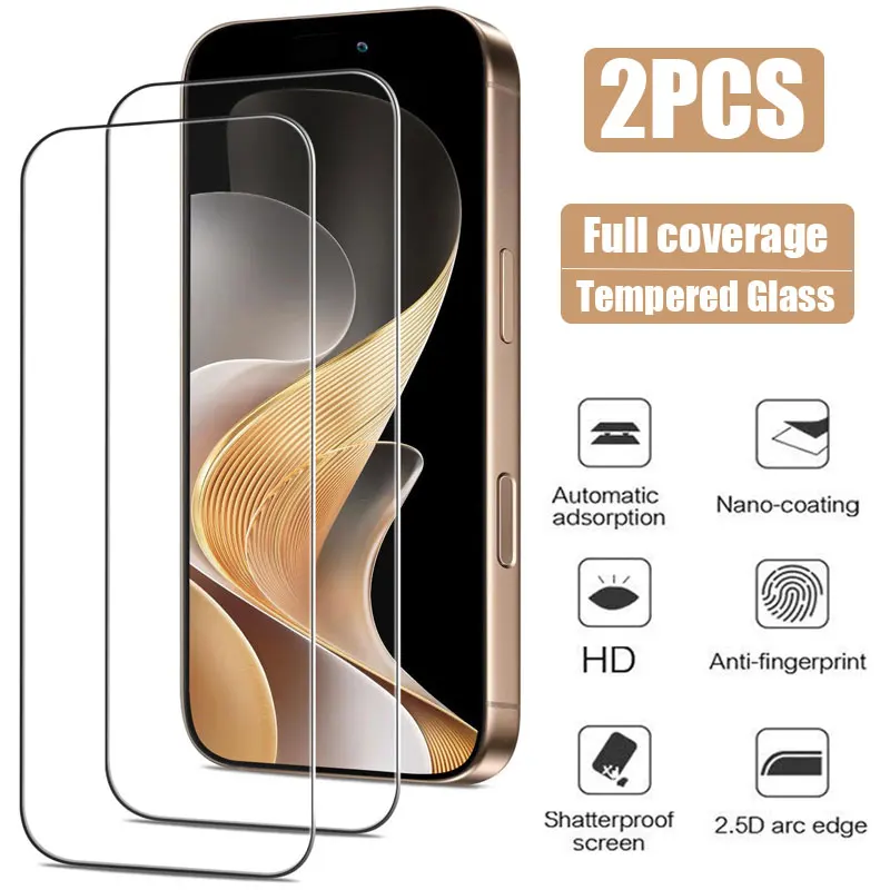 

2 шт. Защитное стекло для iPhone 15 16 17 Pro Max Plus 16E Air, защита экрана для iPhone 14 13 12 11 Pro Max Mini X Xr Xs