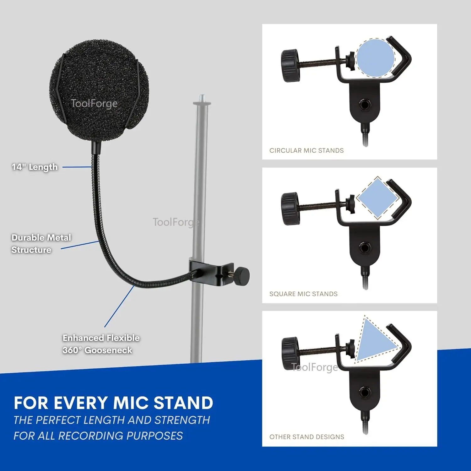 High-Quality Metal Pop Filter Shield for USB Microphones, Windscreen for Podcast and Studio Recording -Y18A