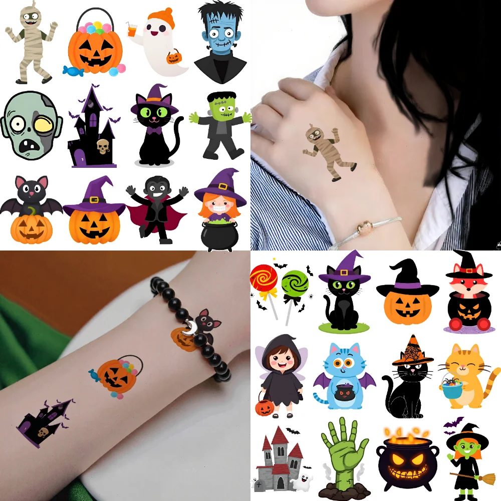 

63pcs Temporary Tattoo Pumpkin Stickers Cartoon Halloween Stickers Temporary Tattoo Stickers For Arms Shoulders Girls