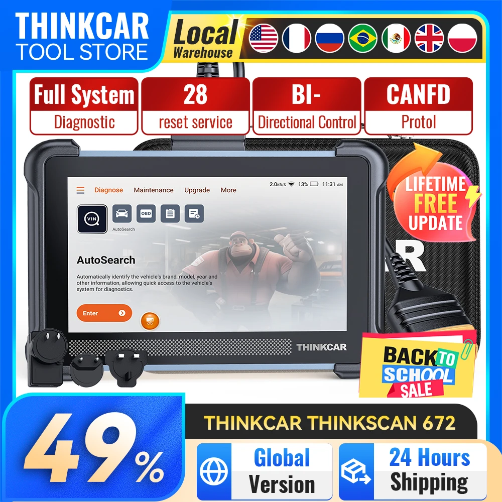 Thinkcar Thinkscan 672 Auto-Diagnosegerät Vollsystem OBD2-Scanner 28 Reset-Funktionen Bidirektionale Steuerung Thinkcar San Tools 2024