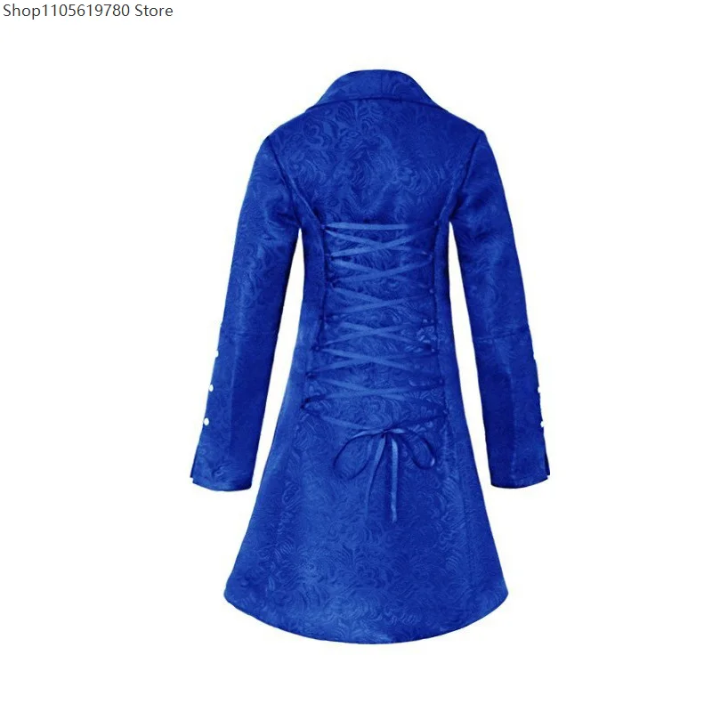 Mid‑Length Jacquard Cosplay Tunic Coat Women Long‑Sleeve Double‑Row Button Decor Vintage Outer Jacket Dress Up Cosplay Wear
