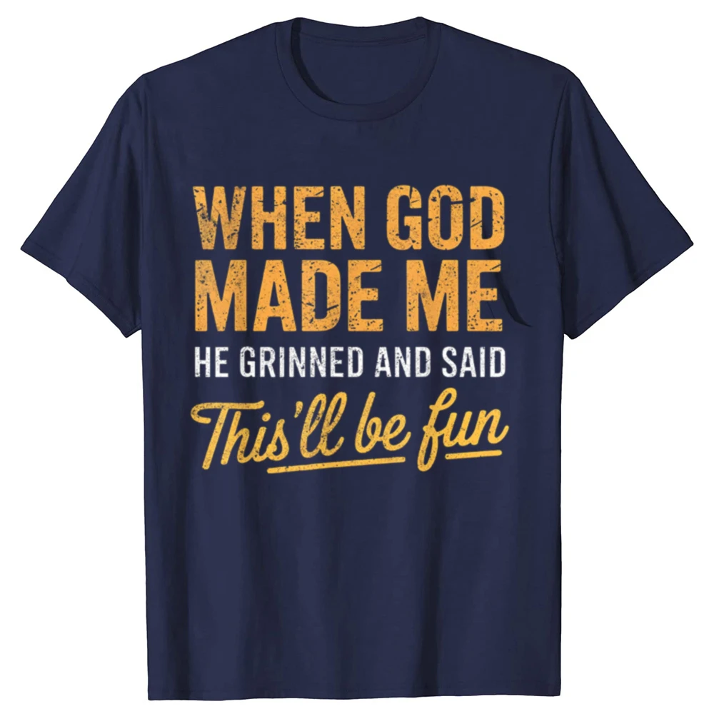 Als Gott mich schuf, sagte er: „Das wird Spaß machen.“ Christliche T-Shirts für Männer und Frauen, modisches, lässiges T-Shirt, lockeres, übergroßes Streetwear-T-Shirt – Detail 2