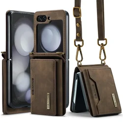 DG.Ming with Lanyard Crossbody Wallet Case for Samsung Galaxy Z Flip 7 6 5 4 3 7FE  Retro Leather Holder with Strap