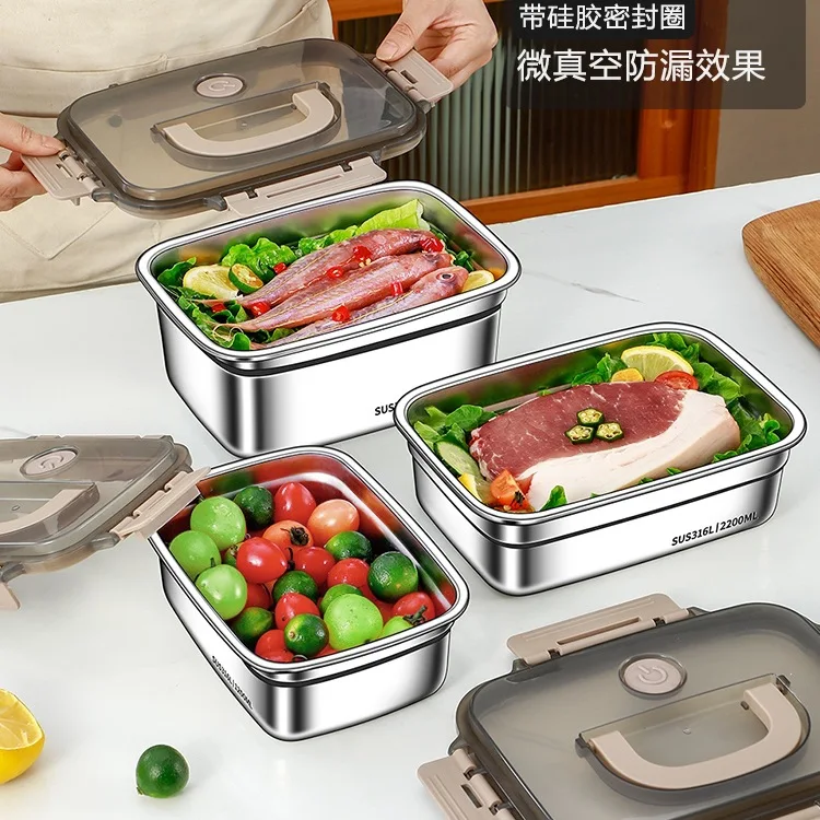 Fresh-keeping Box 316 Stainless Steel Food Grade Lunch Box with Lid Sealed  Lunch Box Refrigerator Food Storage Container Bento