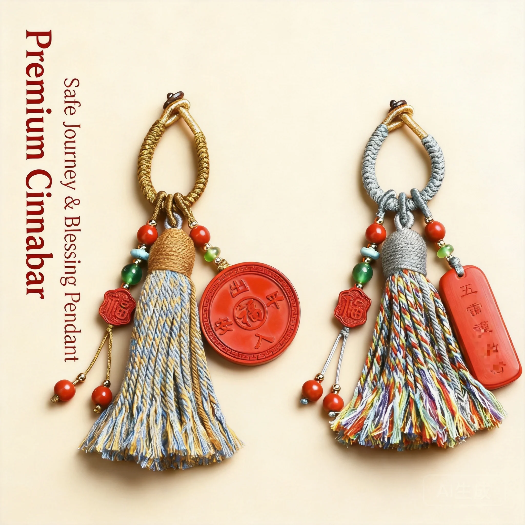 

Chinese Style Red Cinnabar Good Luck Blessing Keychain Auspicious Peace Tassel Pendant For Car Key Bag Hanging Ornament Fortune