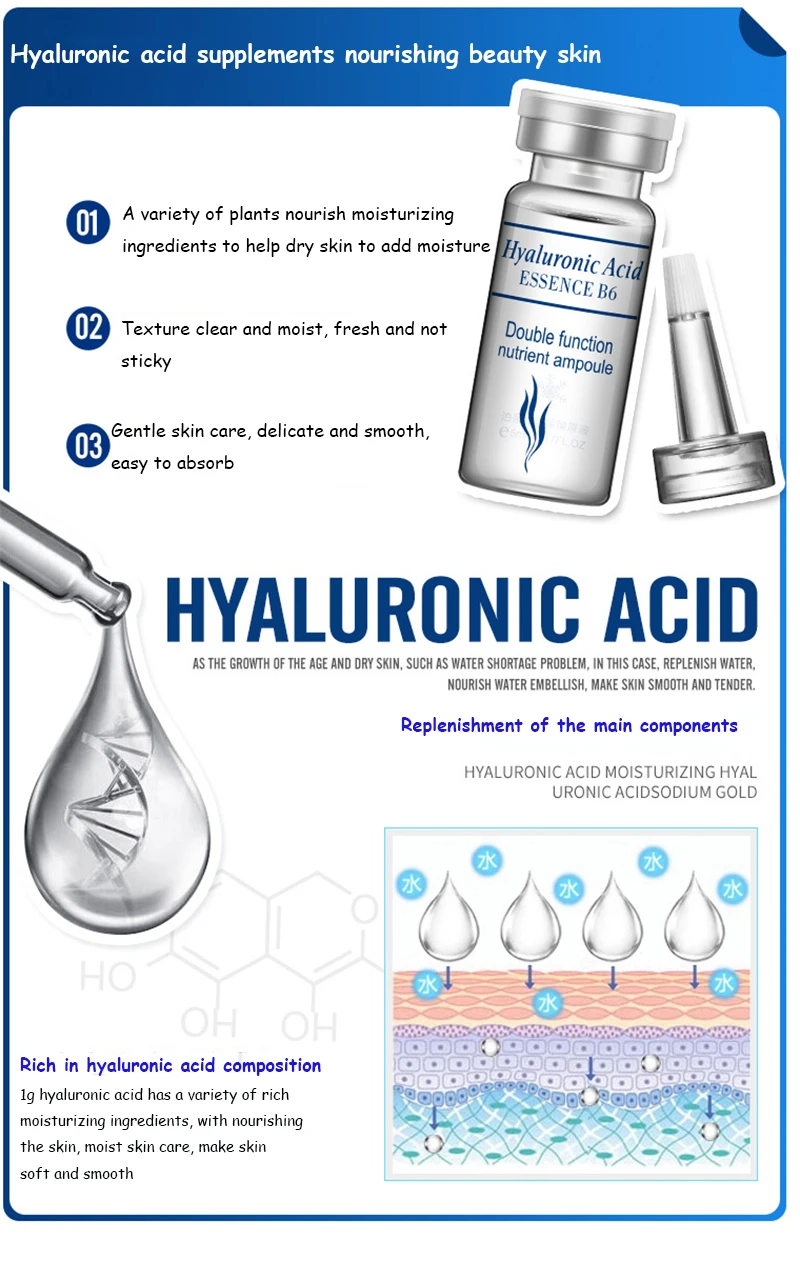 Hyaluronic Acid & Vitamin B6 Face Serum. Deeply Hydrates, Plumps & Smooths Dry Skin. Lightweight, Fast-Absorbing 30ml.