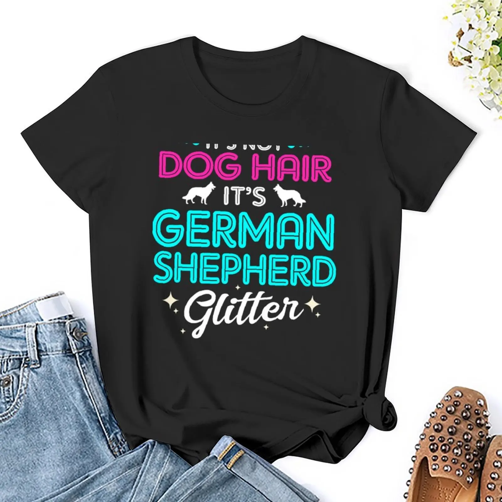 Sein nicht Hunde haar sein Deutscher Schäferhund Glitzer T-Shirt ästhetische Kleidung Hippie Kleidung koreanische Mode Grafiken T-Shirts für Frauen