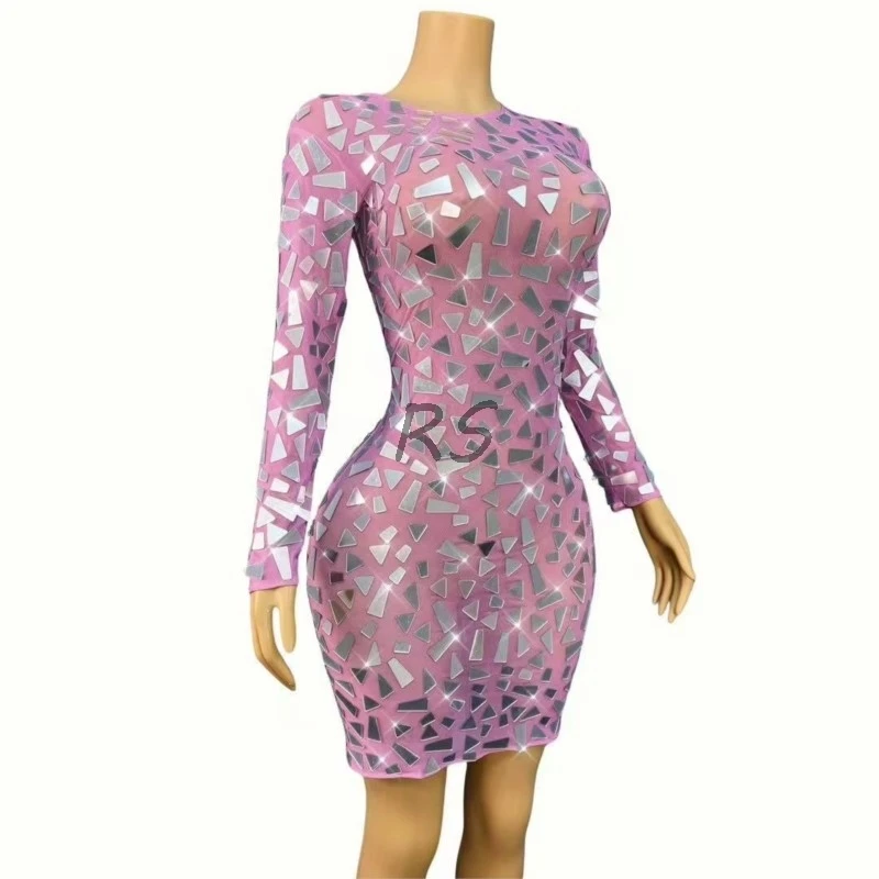 Modisches Outfit für die tägliche Geburtstagsfeier für Frauen, sexy silberne Spiegel, Anbau, Netz-Pailletten, Bühnenkleidung für Sänger