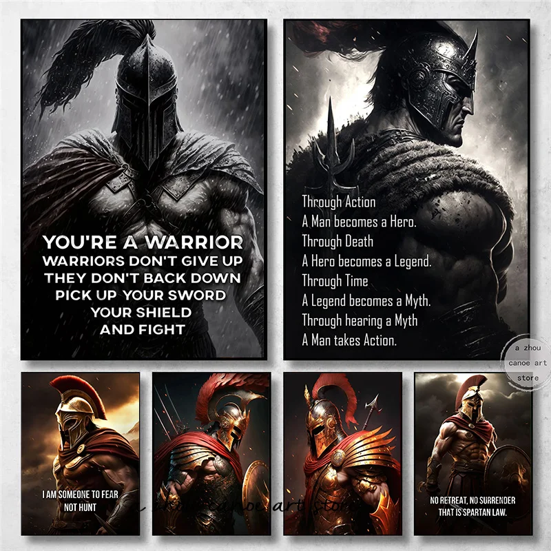 Legendary Spartan Warriors with Motivation Quotes Sword Spartan Art Posters Canvas Painting Wall Prints Pictures Room Home Decor