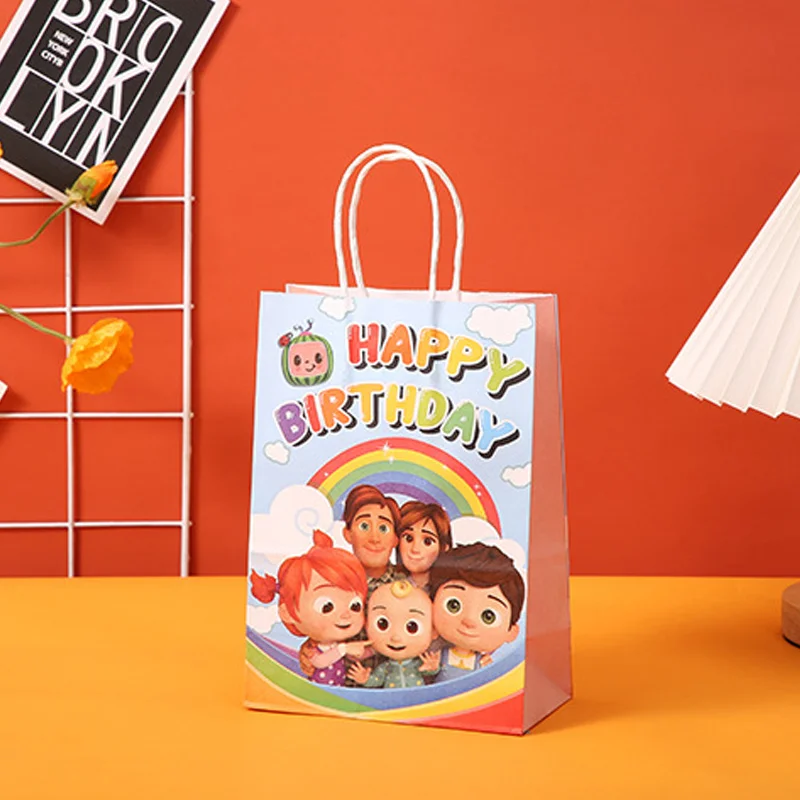 Cocomelons Party Gift Bag Set Cute Cartoon Boys Girls Birthday Supplies Carry-on Storage Pouch Candy Cookie Packaging Ornament