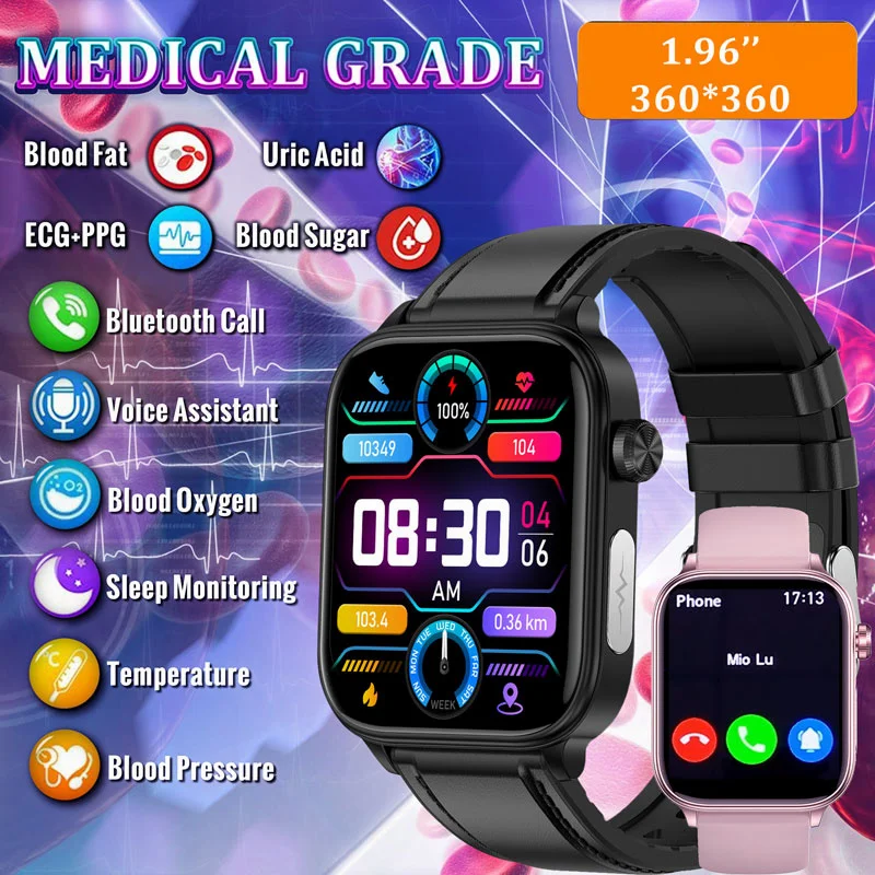 2024 neue medizinische Qualität Smartwatch Frauen Blutzucker Lipid Uhren ai diagnostische Gesundheit Tracker Bluetooth Anruf Smartwatch Männer