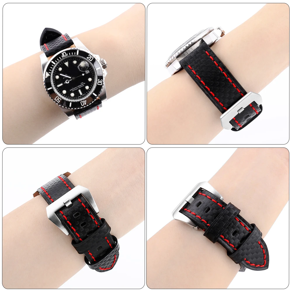 Multi-color Mosaic Watch Band Carbon Fiber Material Hand-sewing Process For Apple Watch Strap Customized With Name And Logo