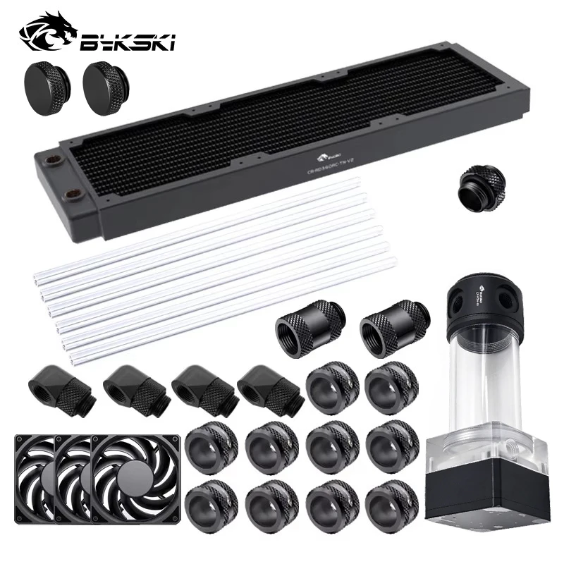 BYKSKI Water Cooling Kit Water Pump 120mm Fan 360mm/240mm Radiator PC System Cooler G1/4' Fittings Hard / Hose Tube
