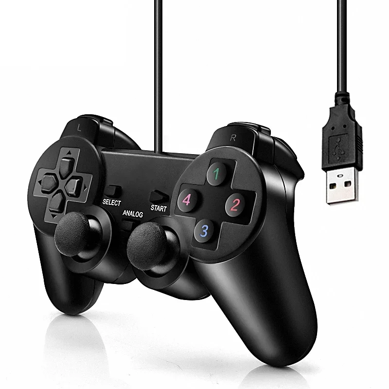 Controlador de jogos com fio USB para PC, gamepad para WinXP/Win7/Win8/Win10, joypad para PC, computador Windows, laptop, joystick preto para jogos