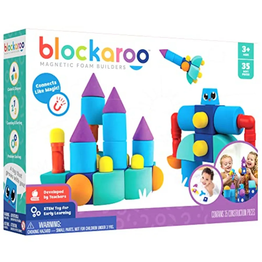 

Magnetic Foam Building Blocks - 35-Piece Castle, Bath Toys for Toddlers, Preschool Toys, Bathtub Toys, Sensory Toys, Blocks for