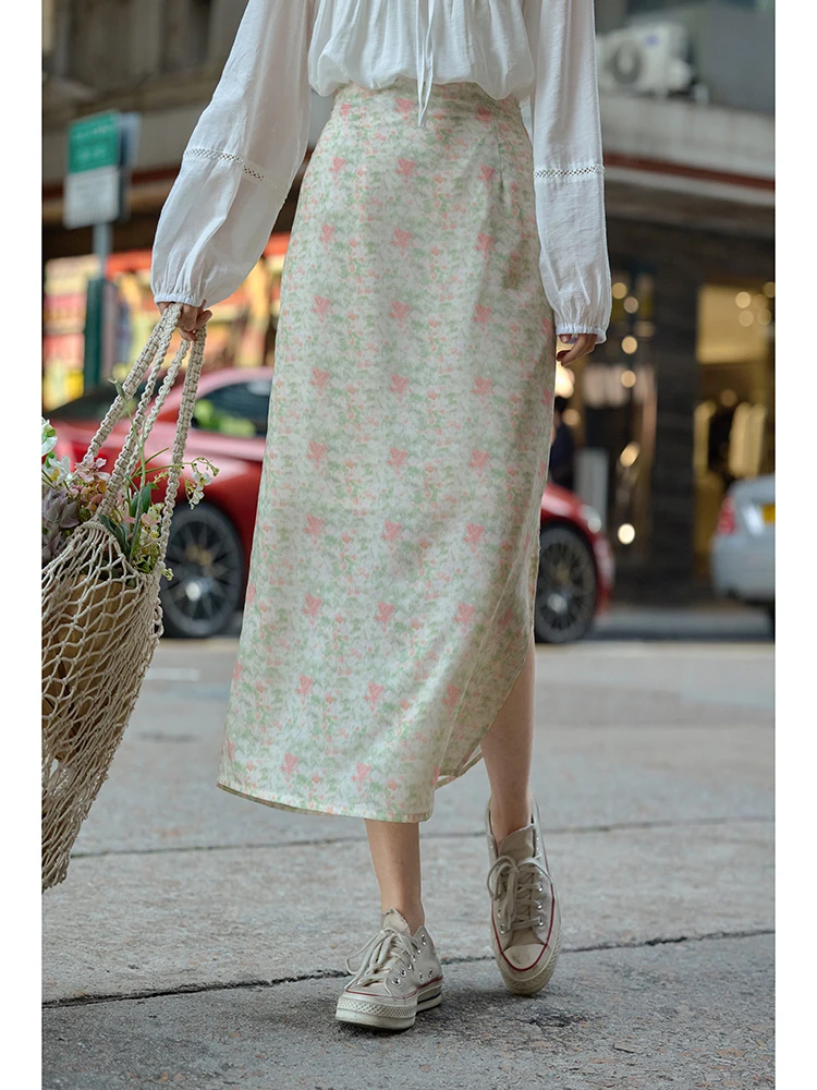 

Romantic Floral Print Midi Skirt Women's Summer New Sle High Waist Slimming Country Sle f-length Skirt A-line Skirt