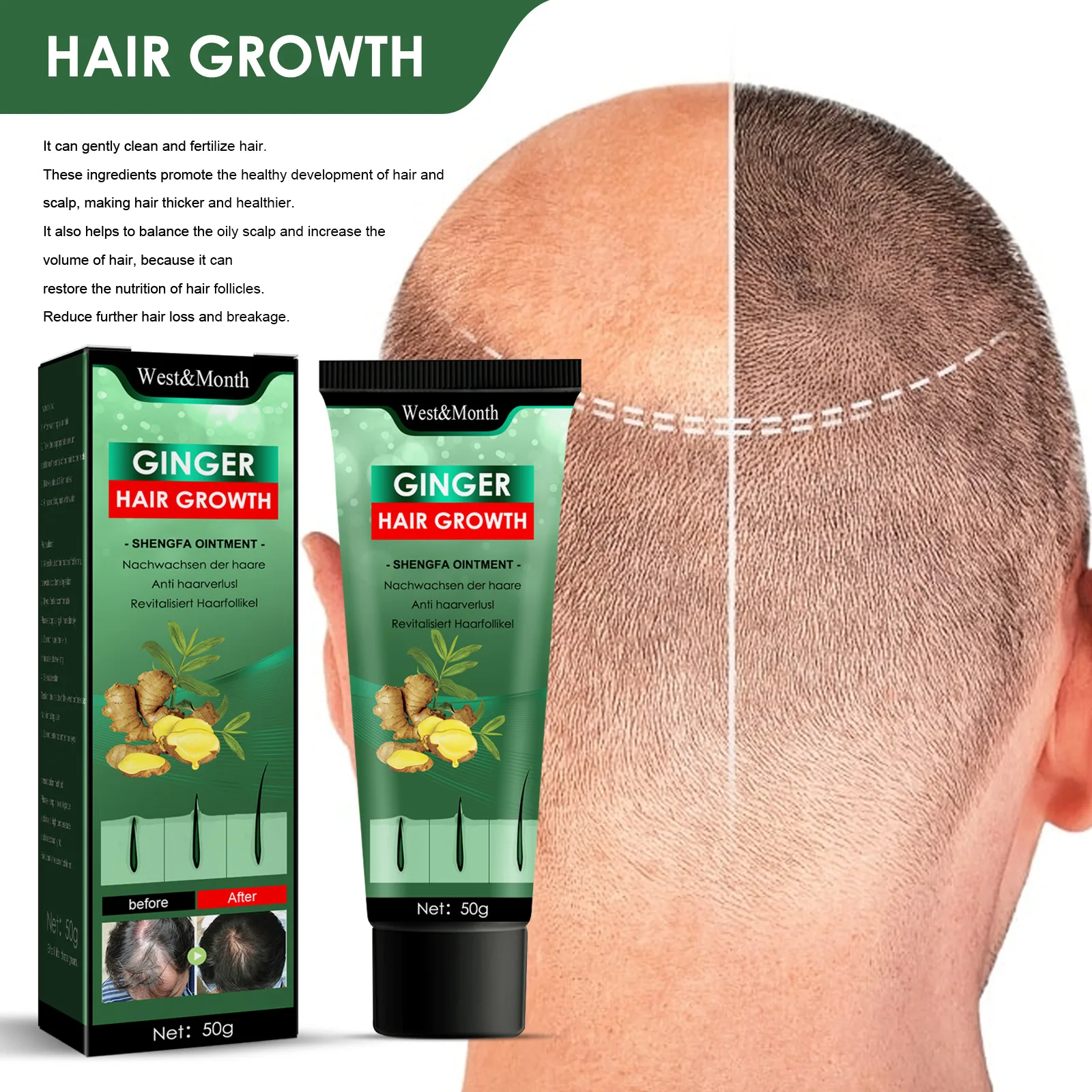 Ginger Hair Growth Cream Hair Anti-fall Nourishing Scalp Thick Hairline Growth Hair Nourishing Care Hair Strengthening Cream