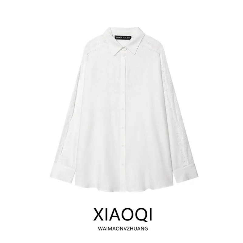 

Loose Fit Linen Long Sleeve Collared Lace Shirt Women's Spring Summer New Arrival Fashion Commute Style 2026 2474734