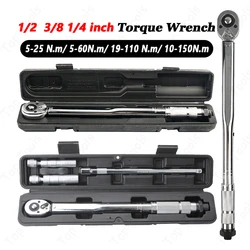 10-150N.m Torque Wrench 1/2 3/8 1/4 Inch Square Drive Precise Preset Reversible Ratchet Key Adjustable Torques Key Hand Tool Set