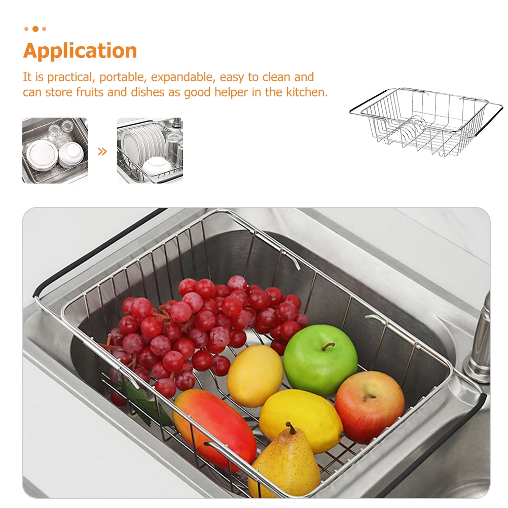 

Stainless Steel Expandable Dish Drying Over Sink Large Capacity Multi-Hole Design Smooth Edge Easy Clean Portable Kitchen