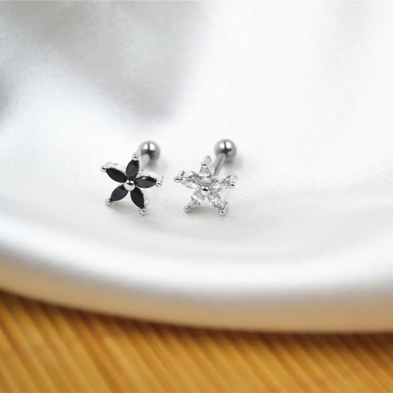 

Lot50pcs Body Jewelry- Shine CZ Ear Studs/Earring Helix Bar Upper Earring Body Piercing Tragus Diath Earring 16g Flower