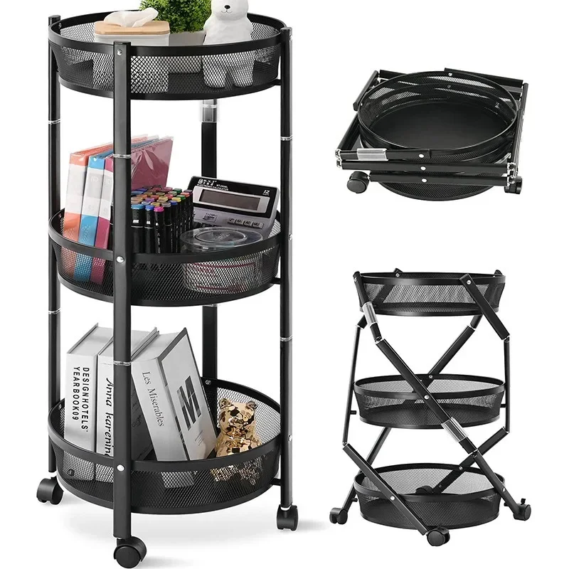 

Multi-layer Folding Storage Shelf Fruit Vegetable Organizer Round Dish Basket Snack Racks Space Saving Kitchen Supplies
