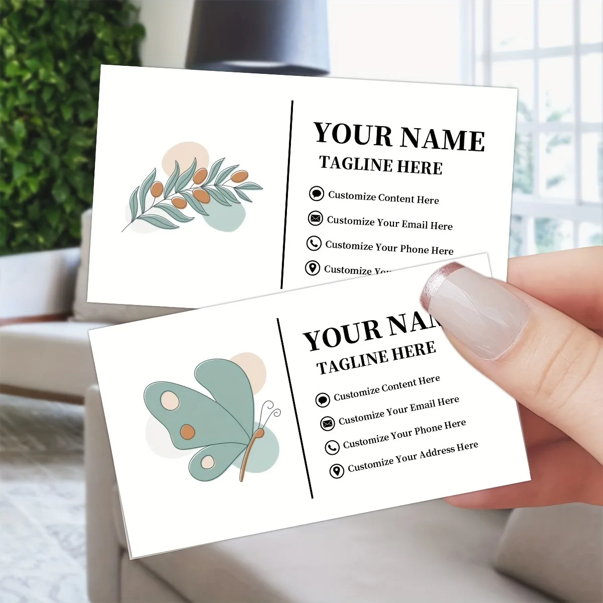 Custom Business Cards 1000pcs - Custom Logo Fresh Decor Pattern,  Print for Small Business