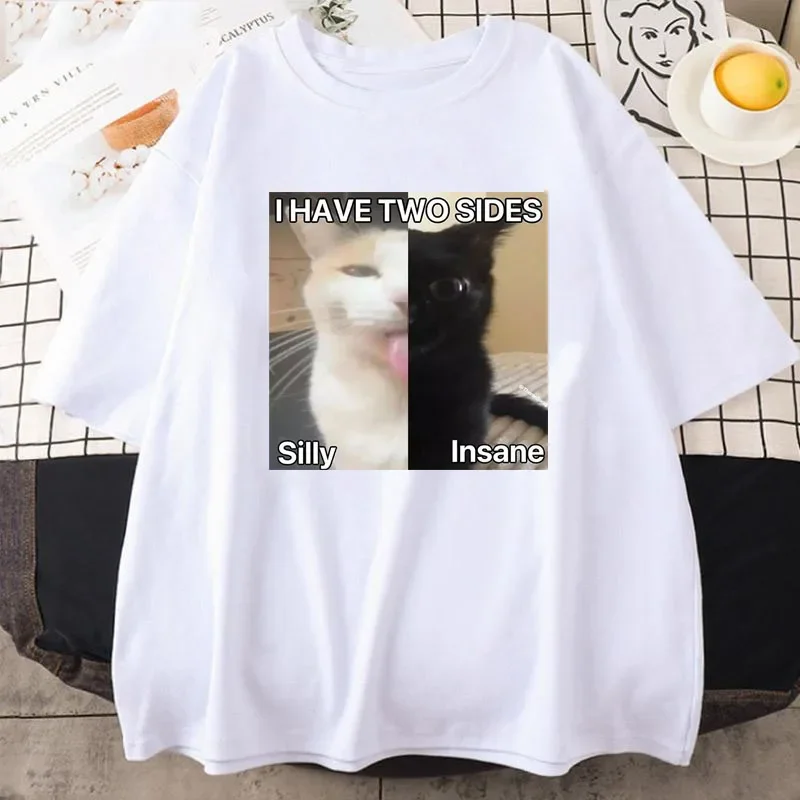 Funny Tees Oversized T-shirt I Hace Two Sides Silly Lnsane Meme Print Shirt Women Casual T Shirt Summer Tees Loose Short Sleeve