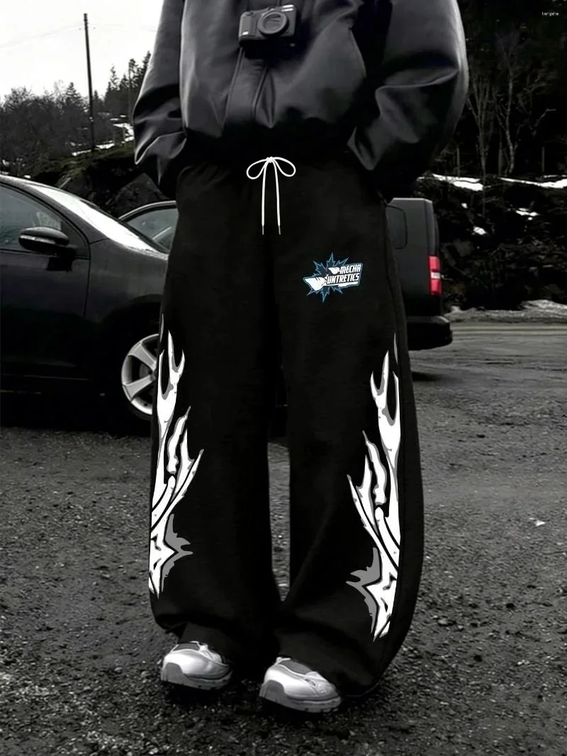 2026 autumn/winter new men's double-sided tribal flame chest waist, loose straight tube, loose Y2K hip-hop streetwear pants