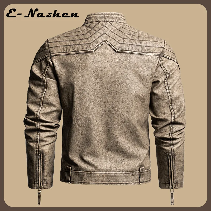 2026 New Men's Leather Jacket Retro PU Leather Jacket New Old Washed Explosion Stand-up Collar Casual Men's Clothing