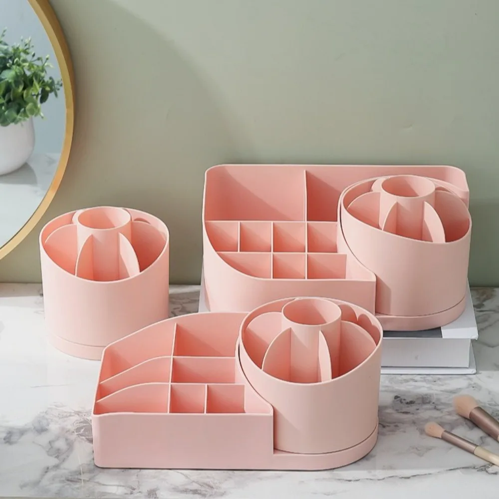 

Rotating Base Cosmetic Storage Rack PP Large Cosmetic Organizer Durable Divided Compartments Desktop Holder for Makeup Tools