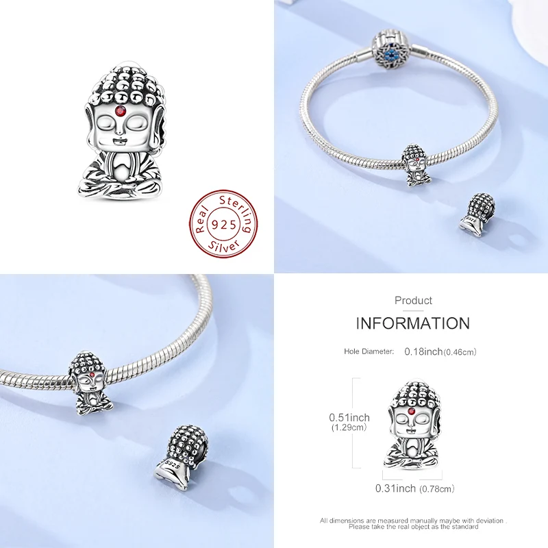 Brandneuer Anhänger mit Buddha-Kopf aus 925er Sterlingsilber, geeignet für Halskettenanhänger, DIY-Anhängerzubehör zum Spielen und Basteln.