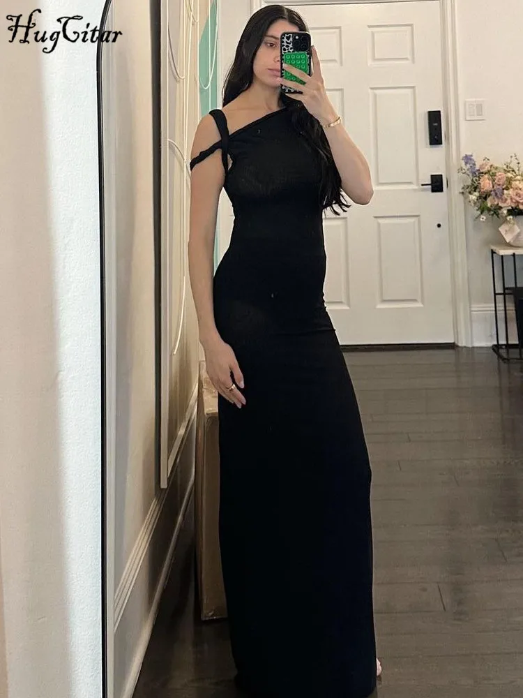 Hugitar-女性の無地の半袖マキシドレス、エレガントなy2k服、滑り止め、不規則、セクシー、スリム、イブニングパーティー、休暇、夏のファッション