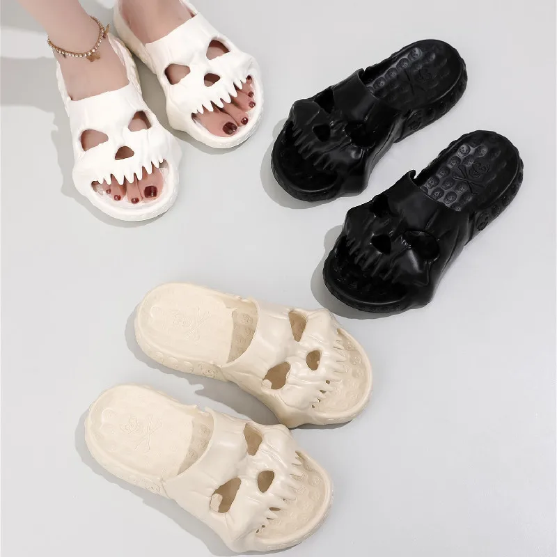 Skull Summer Slippers Cool Women Beach Slides Flip Flops Men's Slipper Thick Sole Bathroom Anti-Slip Shoes Couple Sandals