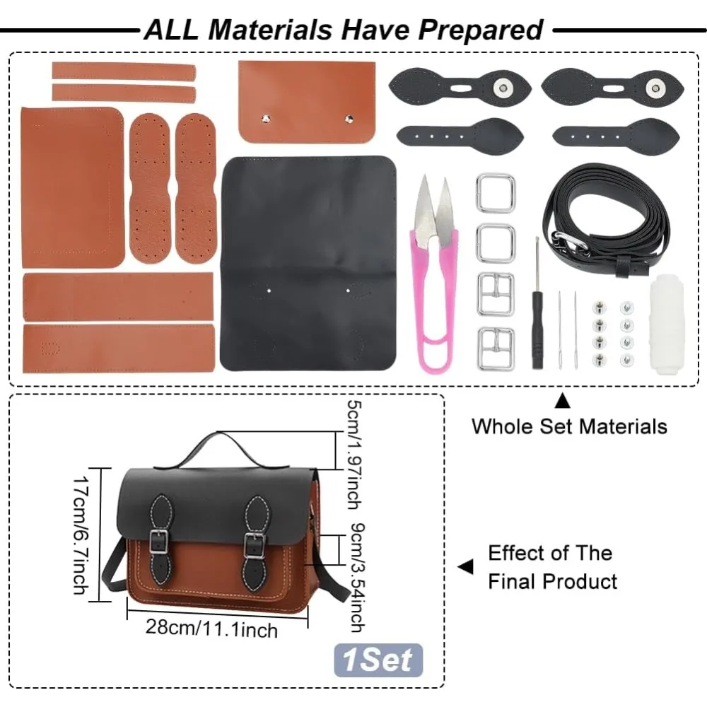 DIY Crossbody Bag Making Kit, PU Leather Shoulder Bag Sewing Set with Instruction Handmade Satchel Handbag Making Kit Purse