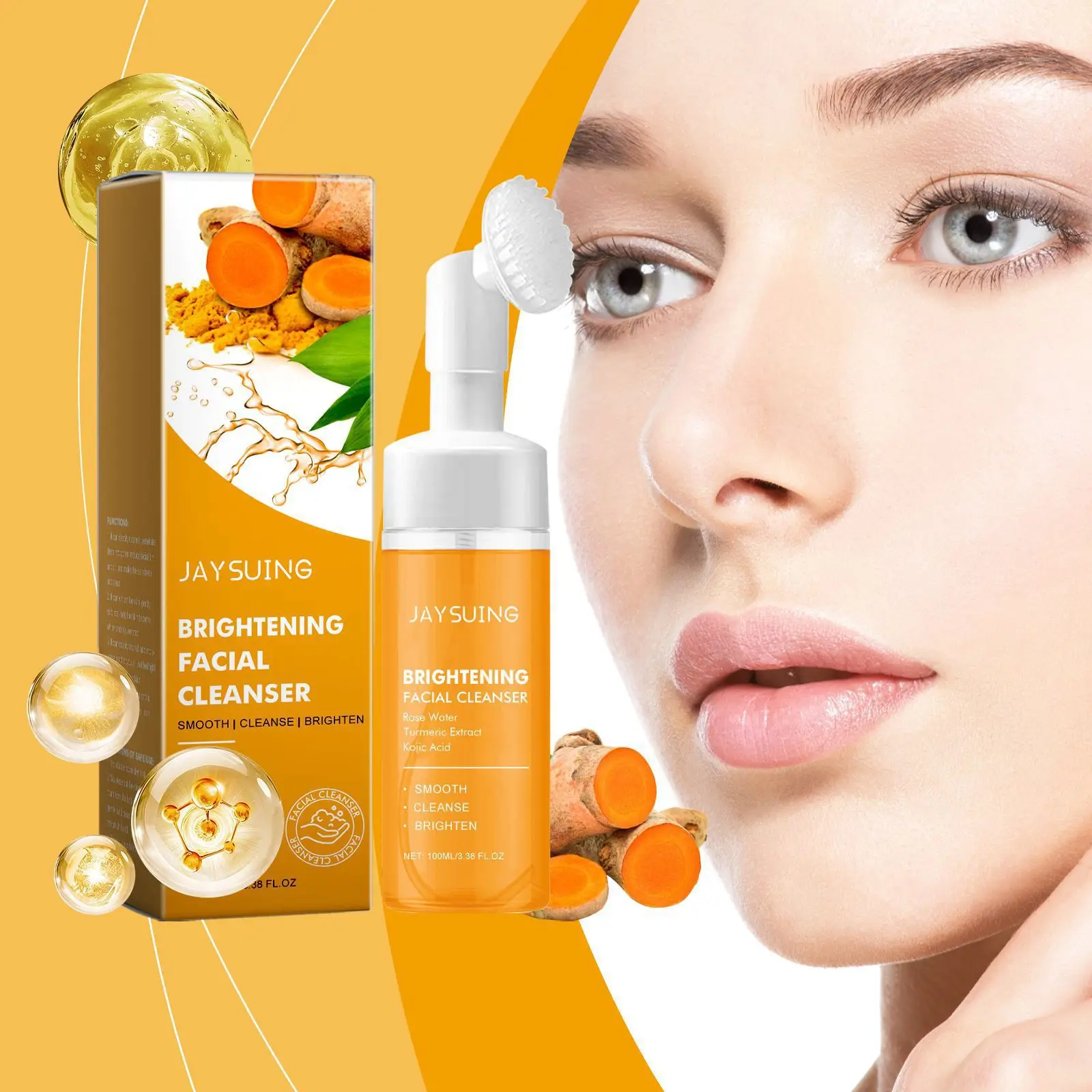 Limpiador Facial abrillantador, hidratante de cúrcuma, nutre el acné, eliminador de espinillas, limpia los poros, rejuvenecimiento, limpiador Facial de espuma