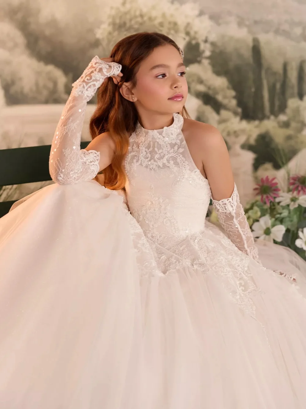 Txjojn New Girls Lace Beaded Dresses For Wedding Birthday Party Modern Elegant Halter Kids Princess Gown Communion Dresses