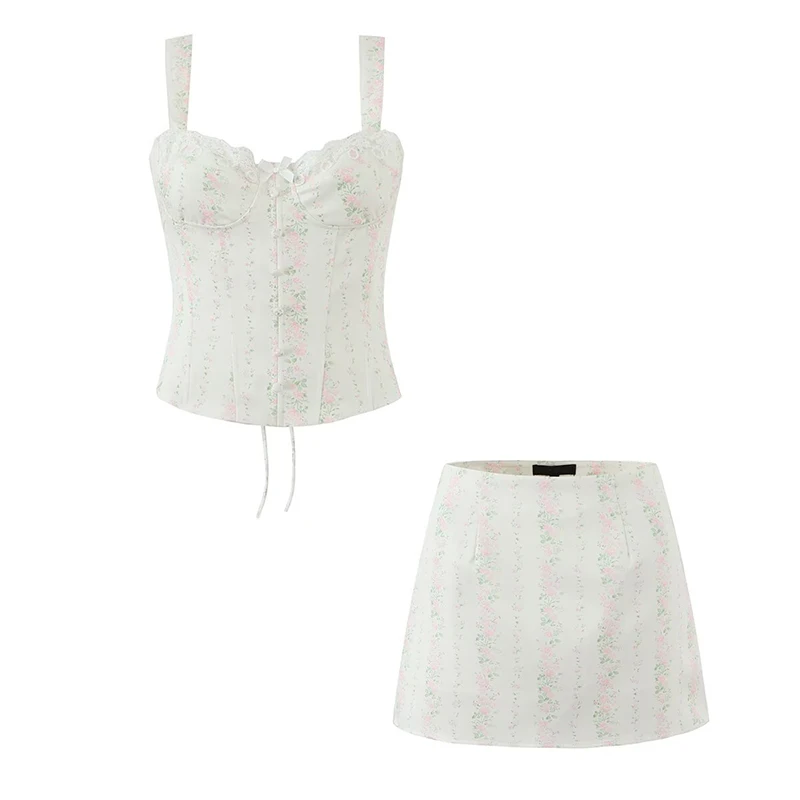 YENKYE French Retro Sweet Floral Print A-line Mini Skirt Women Sexy Low Waist 2026 Vacation Summer Skirts