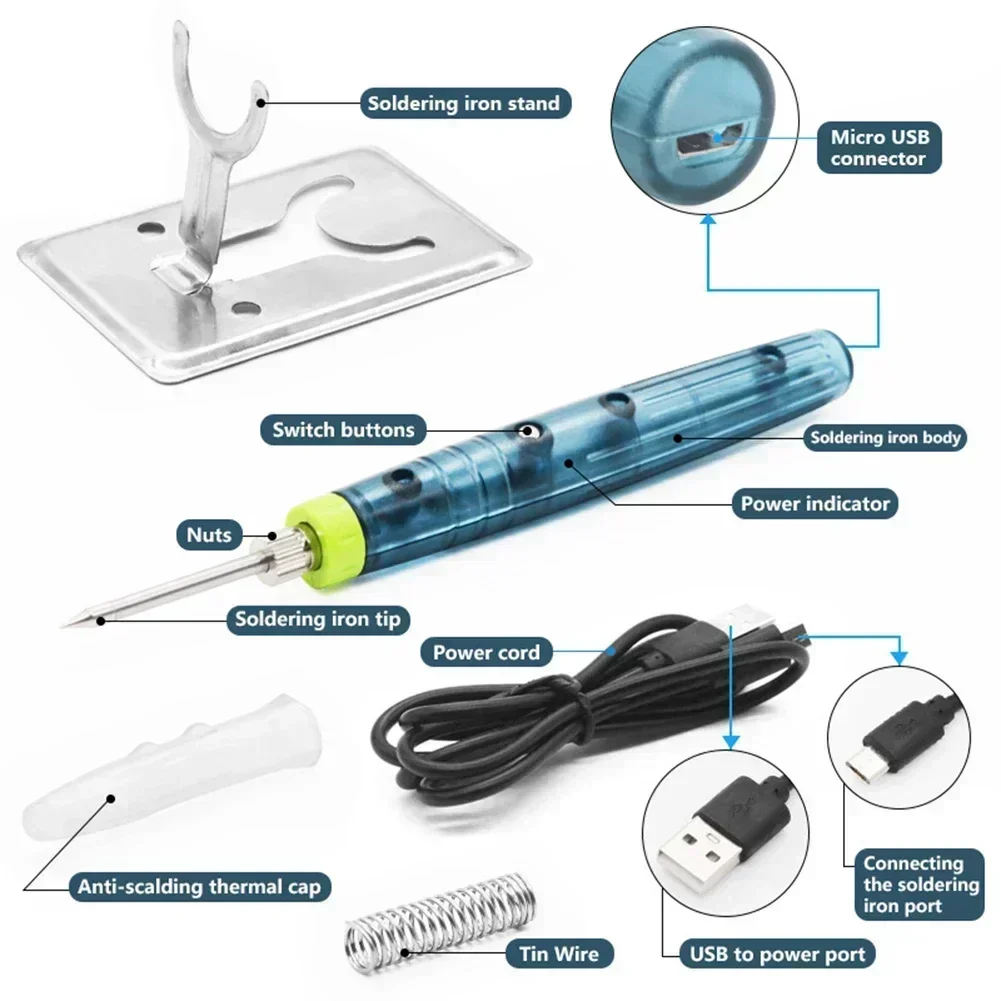 Imagem -05 - Mini Ferro de Solda Usb Portátil Estação Pen Professional Indicador de Ponta Powered Kit Tools com Aquecimento Rápido 8w