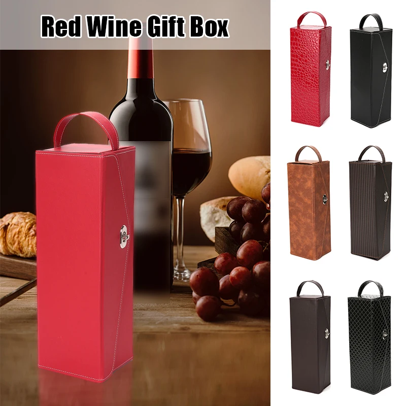 

Portable Red Wine Packaging Gift Box New Year Wedding Christmas Party Decor Foldable Leather Red Wine Storage Case Accessory