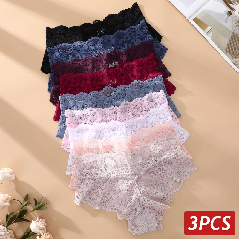FINETOO 3Pcs Sexy Lace Star Perspective Thongs Panties Women High Waist Breathable Underwear Female Soft Intimates Lingerie 2026