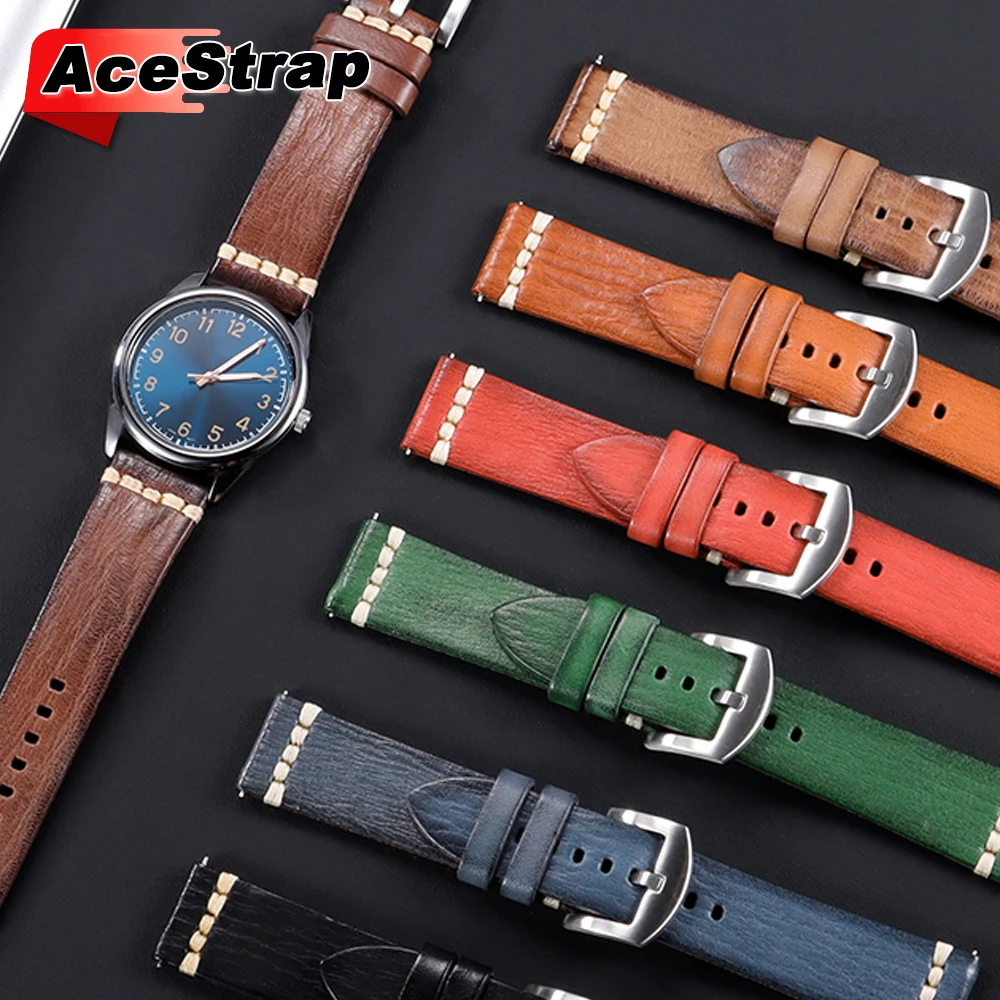 Quick Release Vegetable Tanned Leather Strap 20mm 22mm Vintage Watch Band for Women Men Waterproof Bracelet Durable Wristband