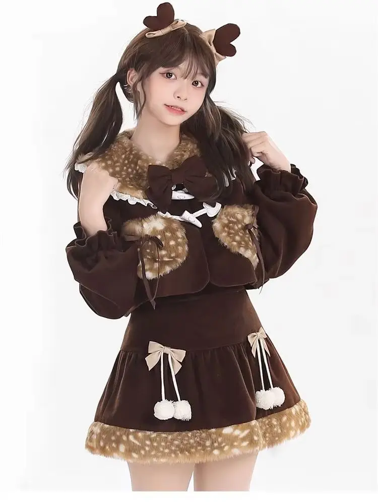 

Japan Suit New Winter Sweet Forest With Bow Tie Jacket + Short Skirt Lolita Two-Piece Set 2026 New