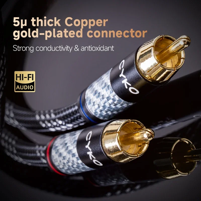 CYKO Hifi 6N OFC 2RCA إلى 2RCA الفاصل RCA كابل إشارة الصوت جاك مطلية بالذهب التوصيل ذكر إلى ذكر لمكبر صوت الكمبيوتر #3
