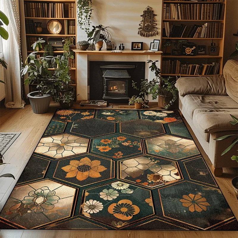 Retro Decoration Flower Rugs Living Room Sofa Area Carpets Home Light Luxury Floor Mat Anti-slip Room Cloakroom Hallway Rug