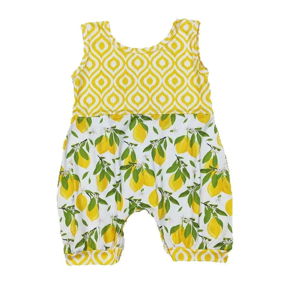 SR2676 Baby Infant Girls Lemon Leaves Sleeveless Rompers