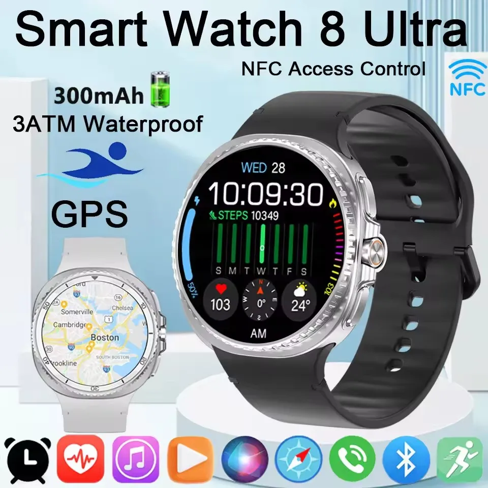 2025年新型公式watch8-ultraスマートウォッチ-クラシック-143インチhd-nfc-メンズ-gps-bluetooth通話-3atm防水-スポーツスマートウォッチ