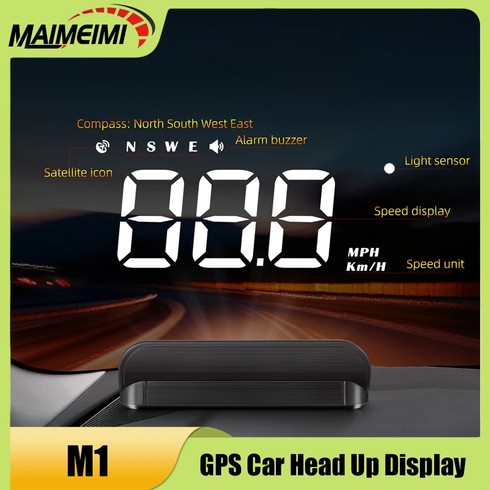 

M1 GPS Car Head Up Display Windshield Projector Digital Speedometer With Overspeed Alarm Compass Auto Electronic Accessories