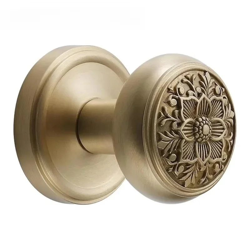 Vintage Antique Interior Fancy Privacy Lock Set Complex Floral Design Brushed Brass Channel Door Handle