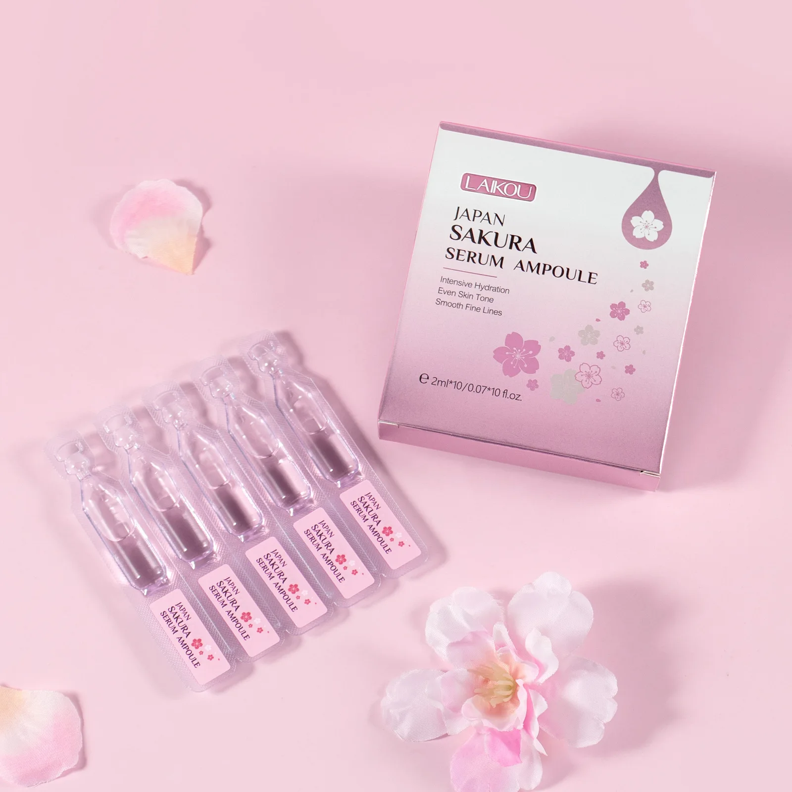 10Pcs Japan Sakura Serum Ampoule Facial Moisturizing Nourish Intensive Hydration Even Skin Tone Smooth Fine Lines Skin Care